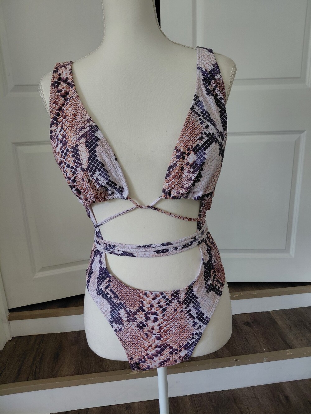 Brazilian Leopard Printed Women's One Piece Monokini-Brown Snake Swimsuit XL NWT